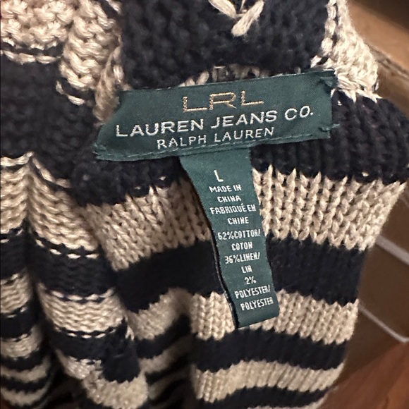 LRL Lauren Jeans Co Ralph Lauren Striped Black and Cream Cardigan L - Picture 4 of 6